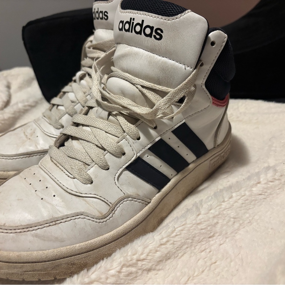Adidas women’s White and Navy High-Top Sneakers